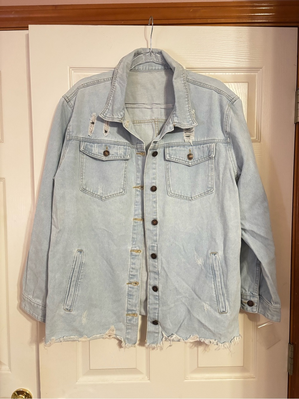 Light Blue Distressed Denim Jacket - Women Size 2X